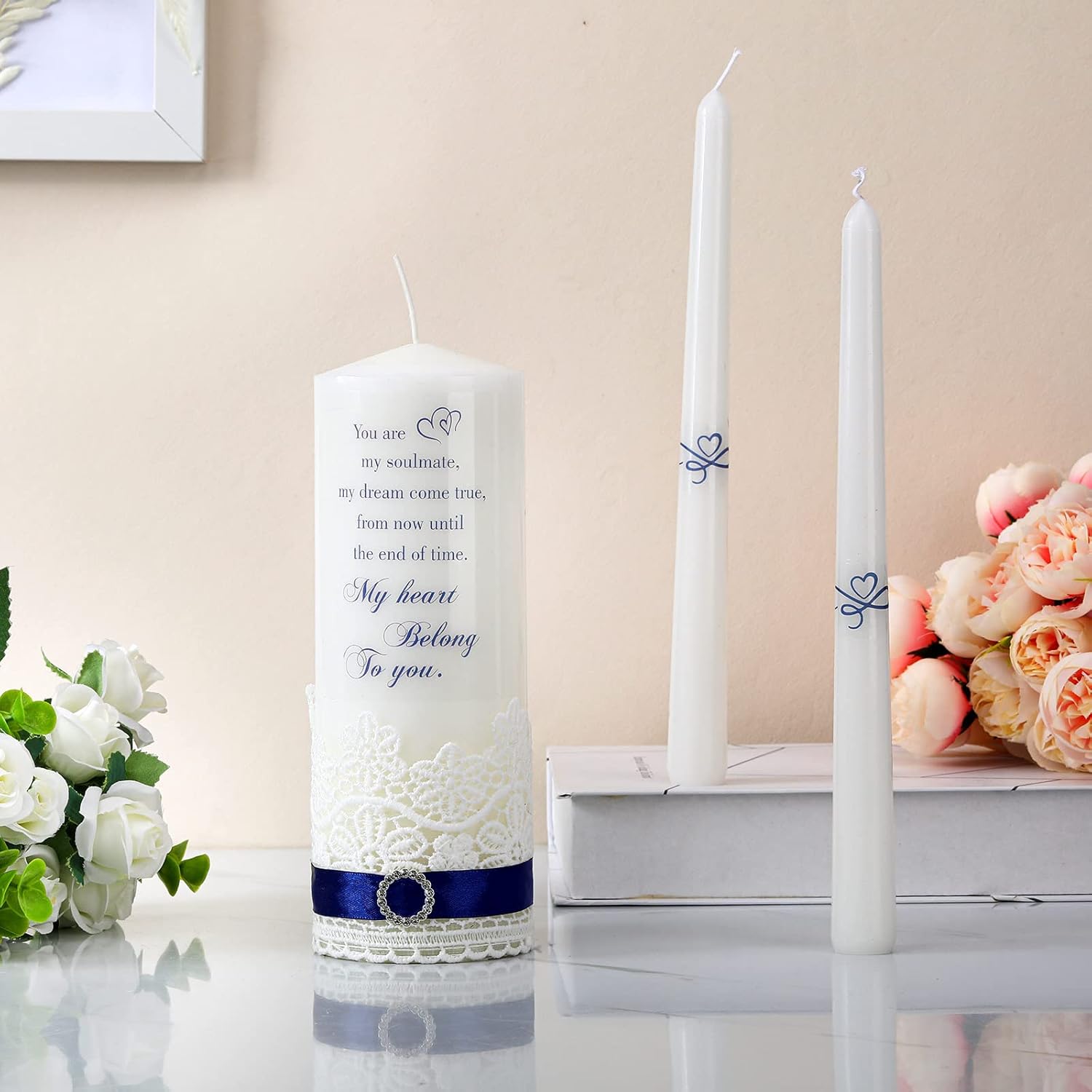 Frienda Unity Candles Wedding Set with Heart Design