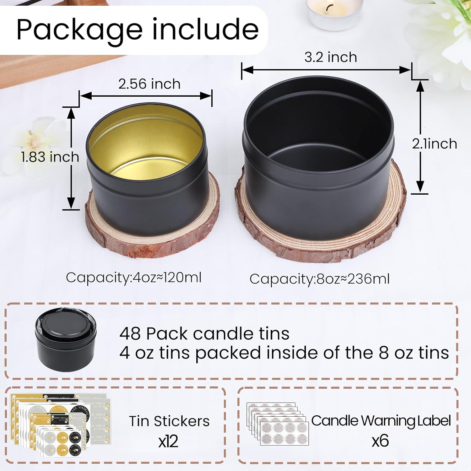 CONNOO 48-Piece Candle Tins Set