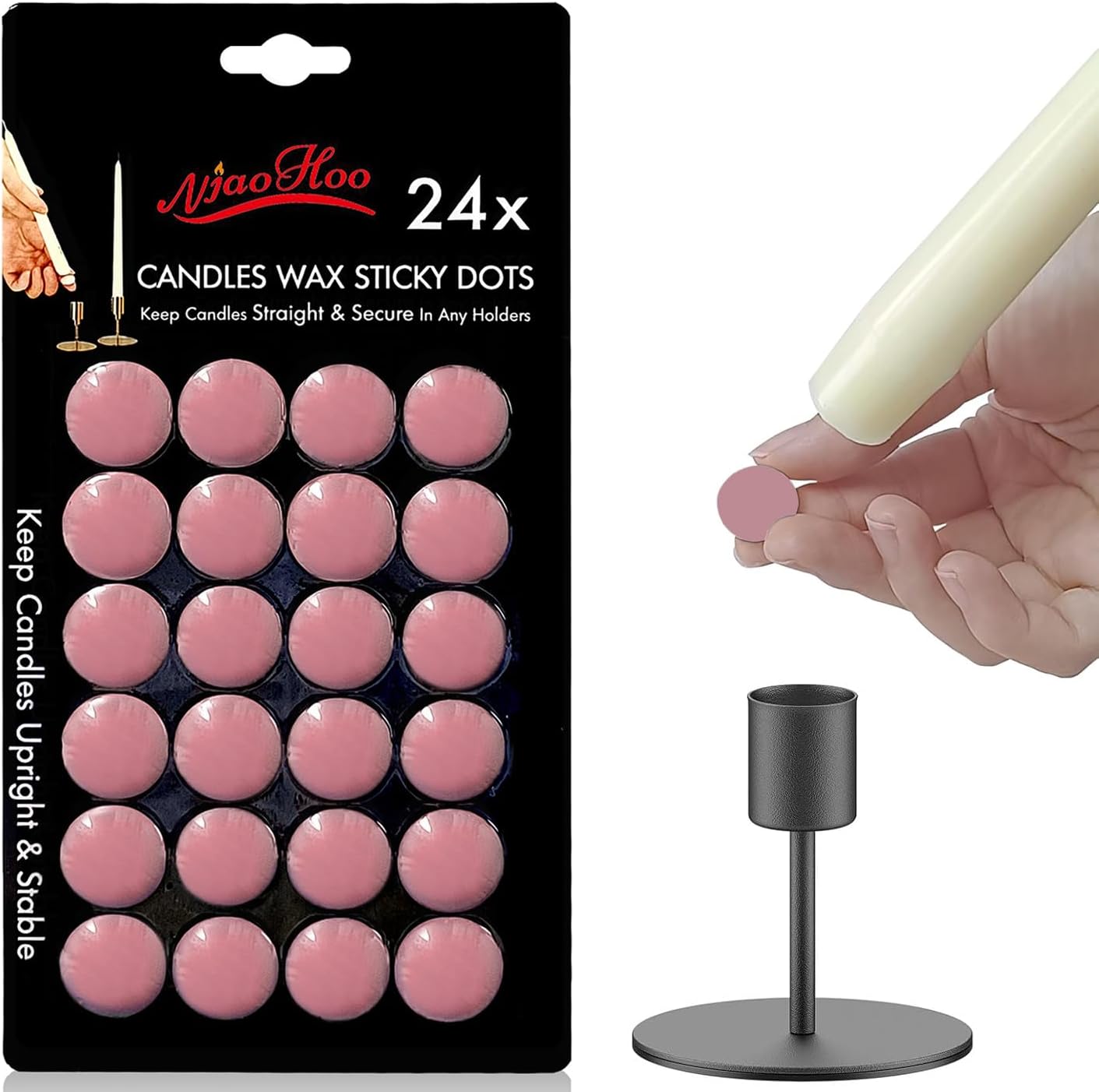 NJAO HOO Candle Adhesive Taper Candle Accessories 24 Pink Candle Dots