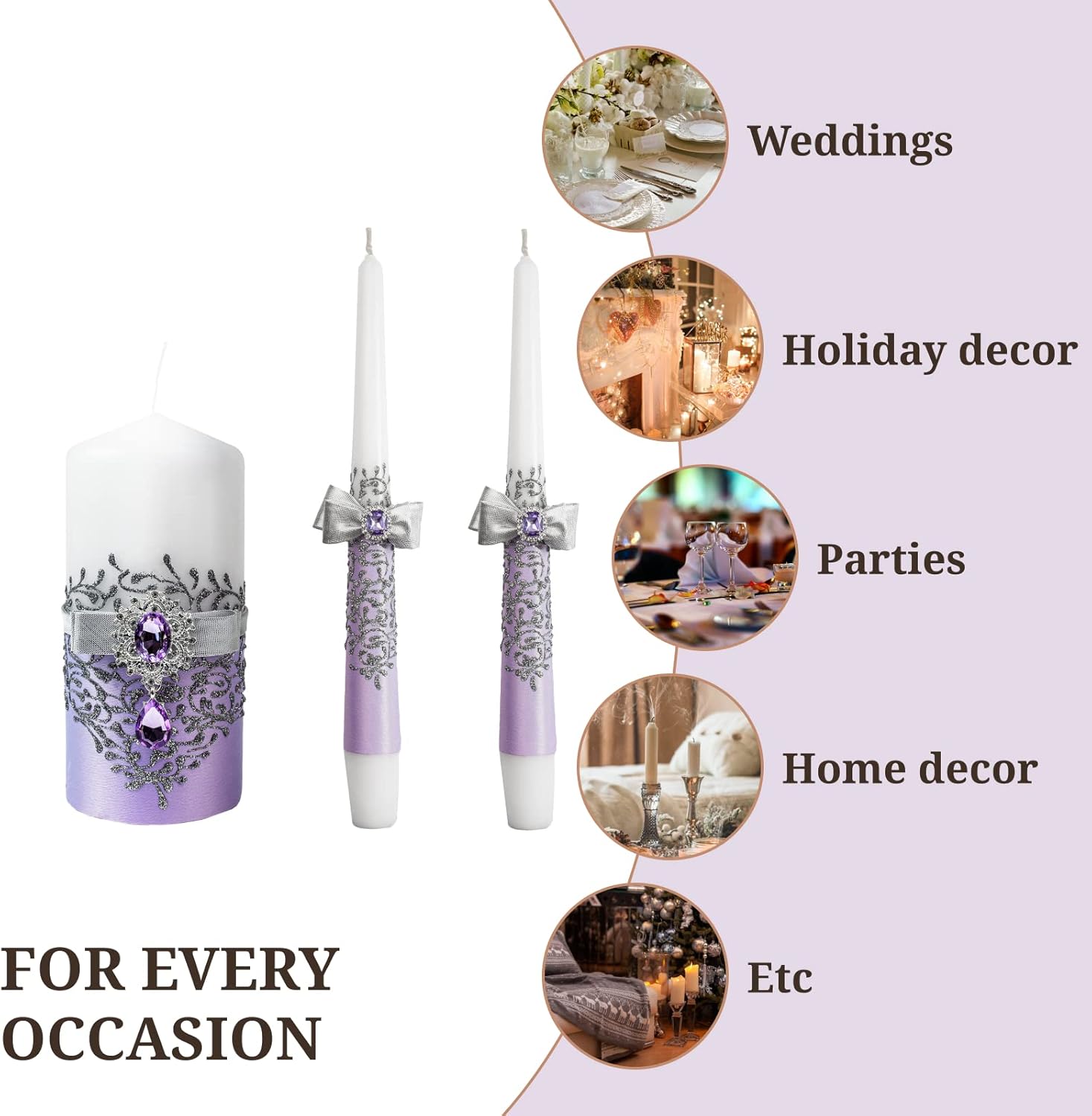 VABA Pure Purple Unity Wedding Candles Set