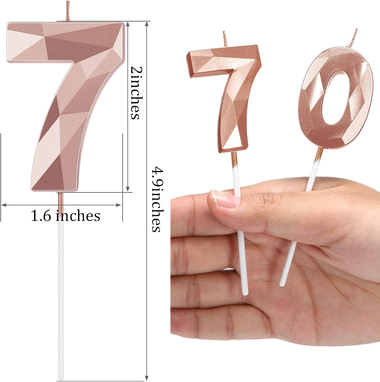 70th Birthday Candles Happy Birthday Cake Topper 3D Diamond Sparkler Number Candles Set