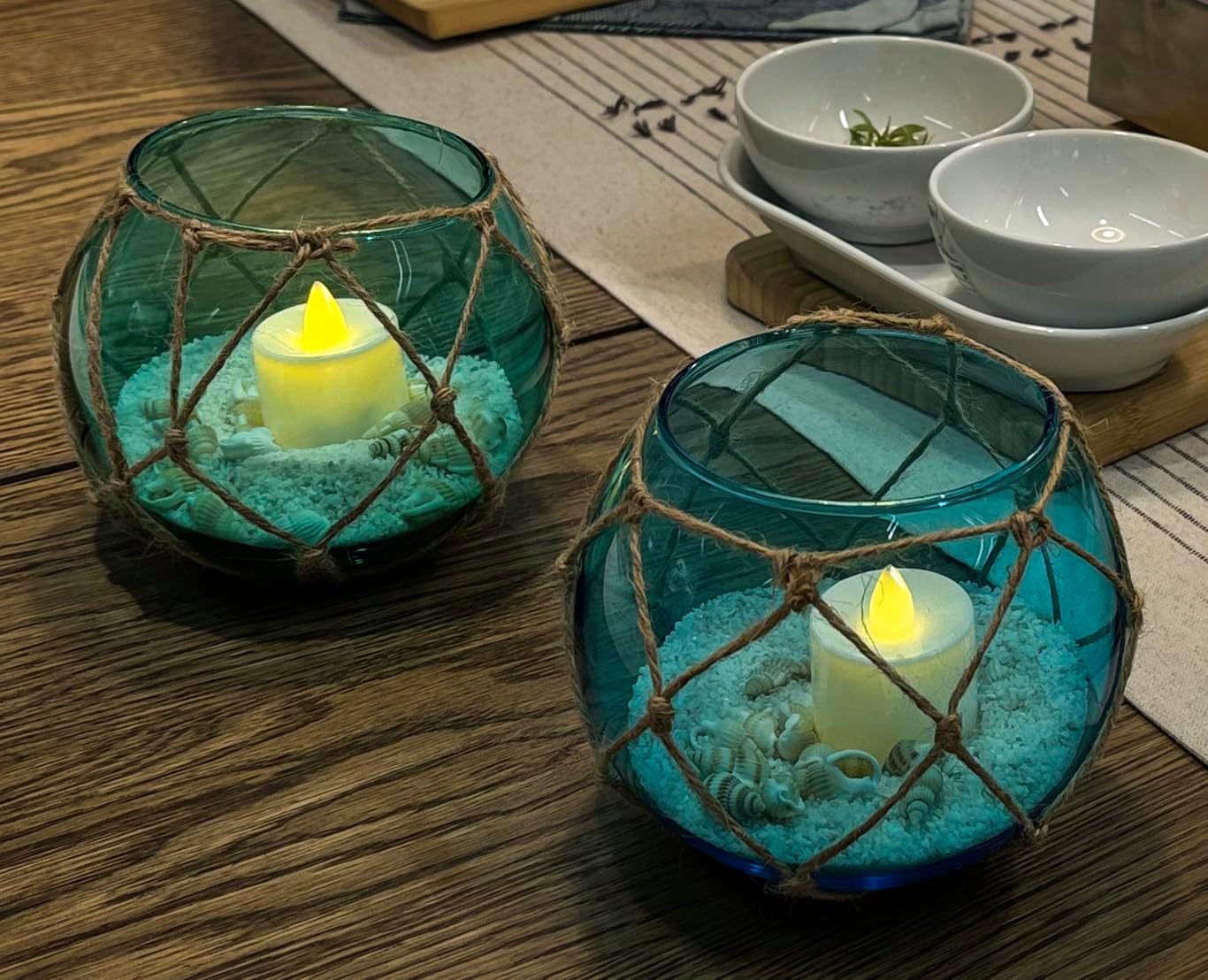 SAILINGSTORY Glass Floating Tealight Holder Set of 2 Coastal Decor