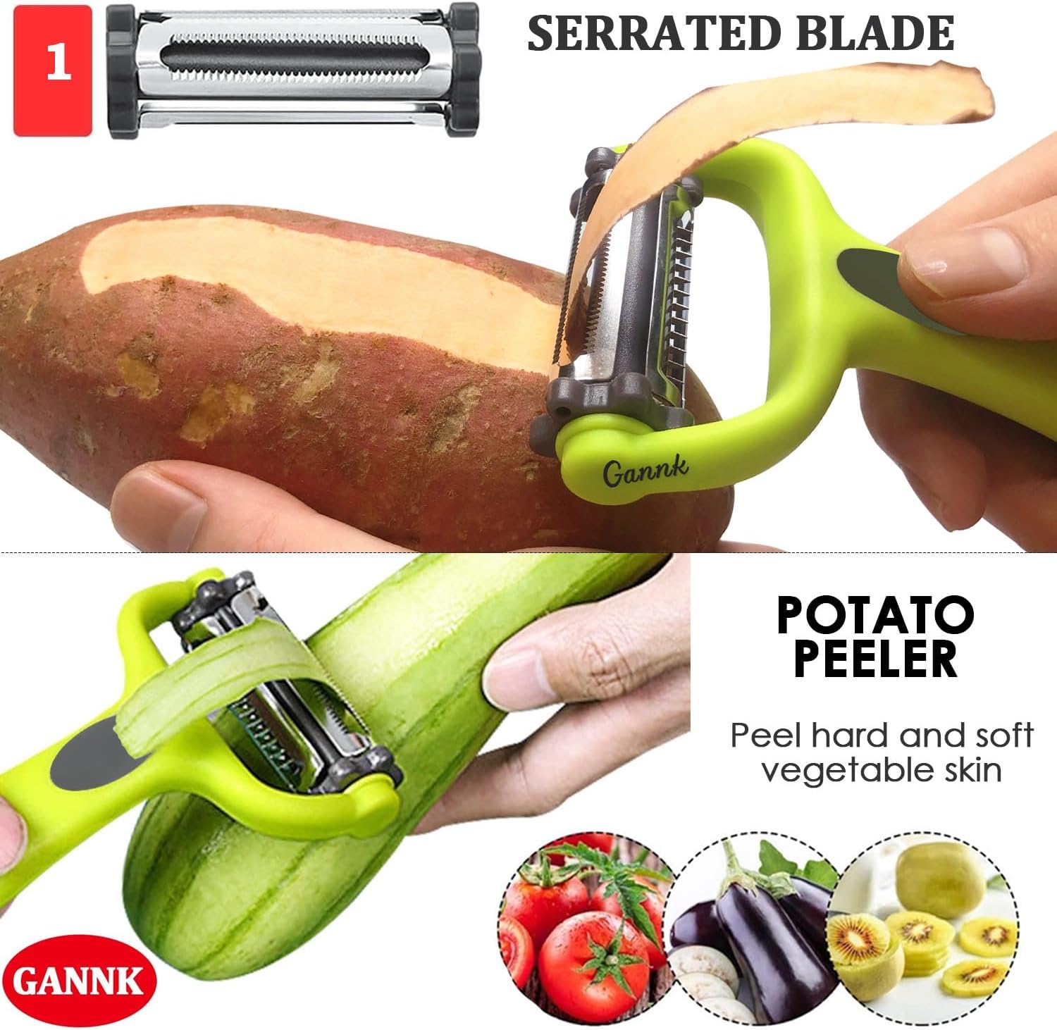 3-in-1 Julienne Potato Peeler Set with Julienne Bit and Potato Nullifier