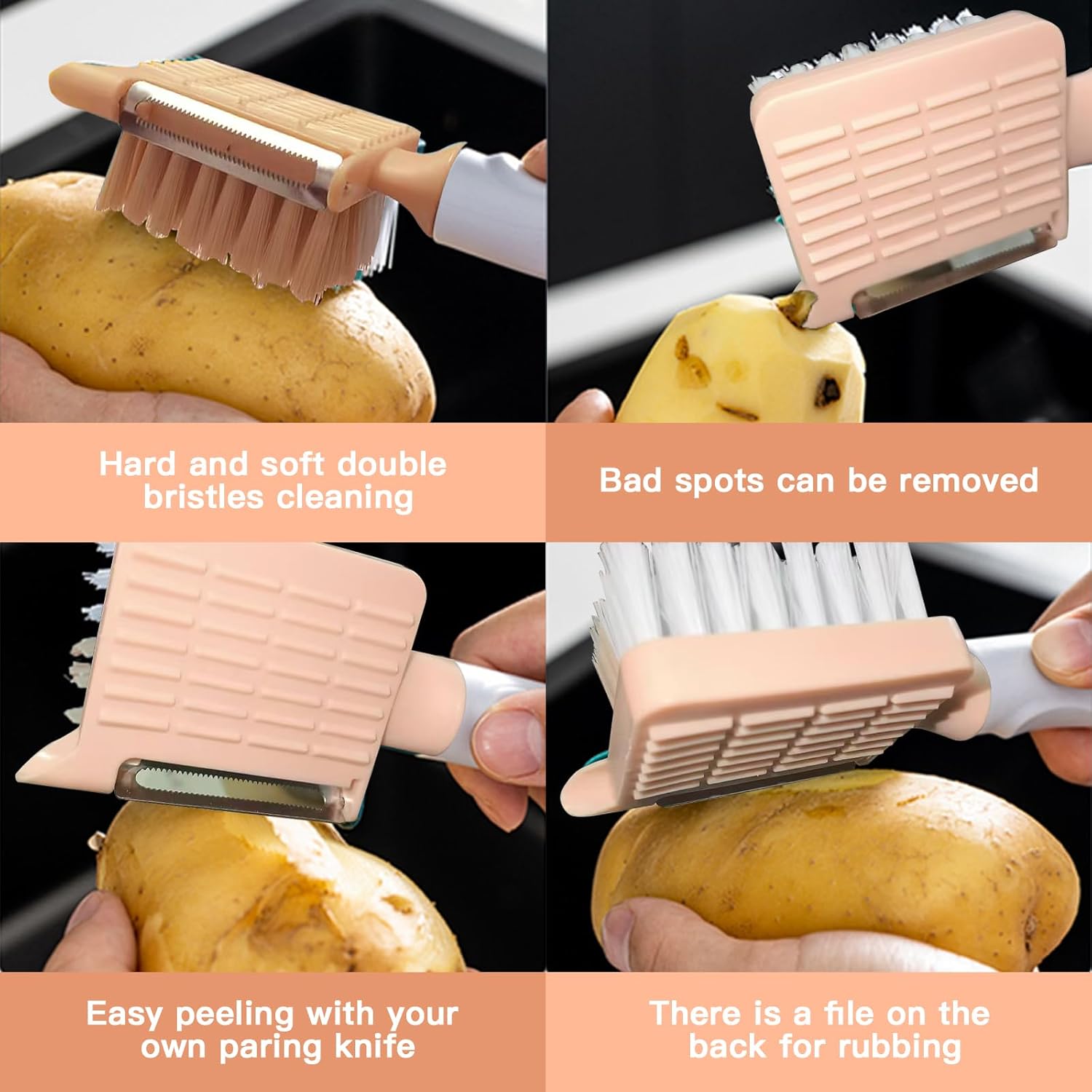 2 in 1 Vegetable Brush and Julienne Peeler Pink