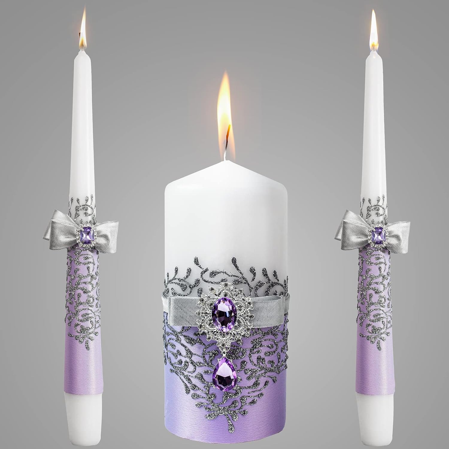 VABA Pure Purple Unity Wedding Candles Set