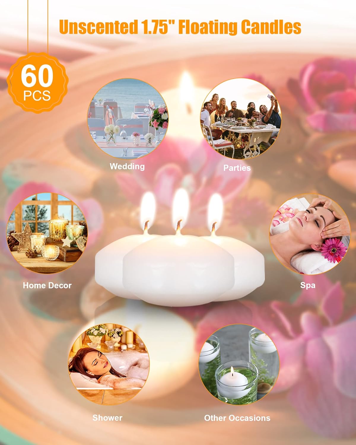 Treela 80-Piece 173 Unscented Floating Candles for Weddings Parties