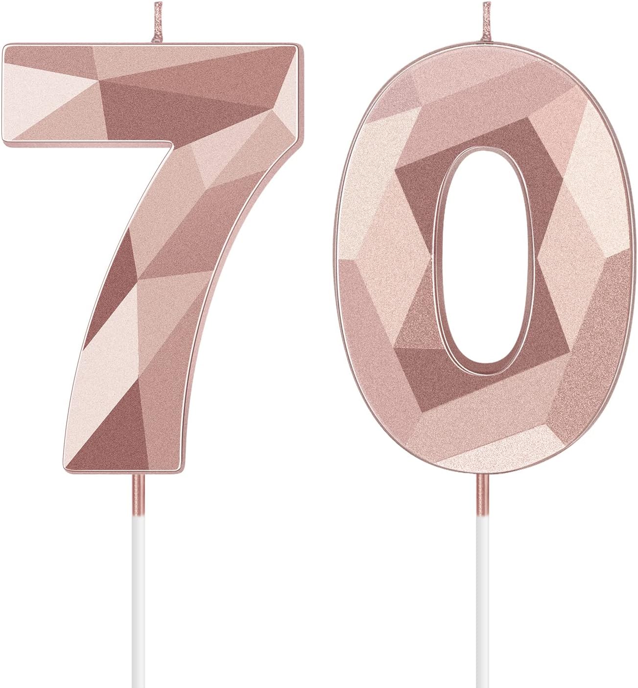 70th Birthday Candles Happy Birthday Cake Topper 3D Diamond Sparkler Number Candles Set