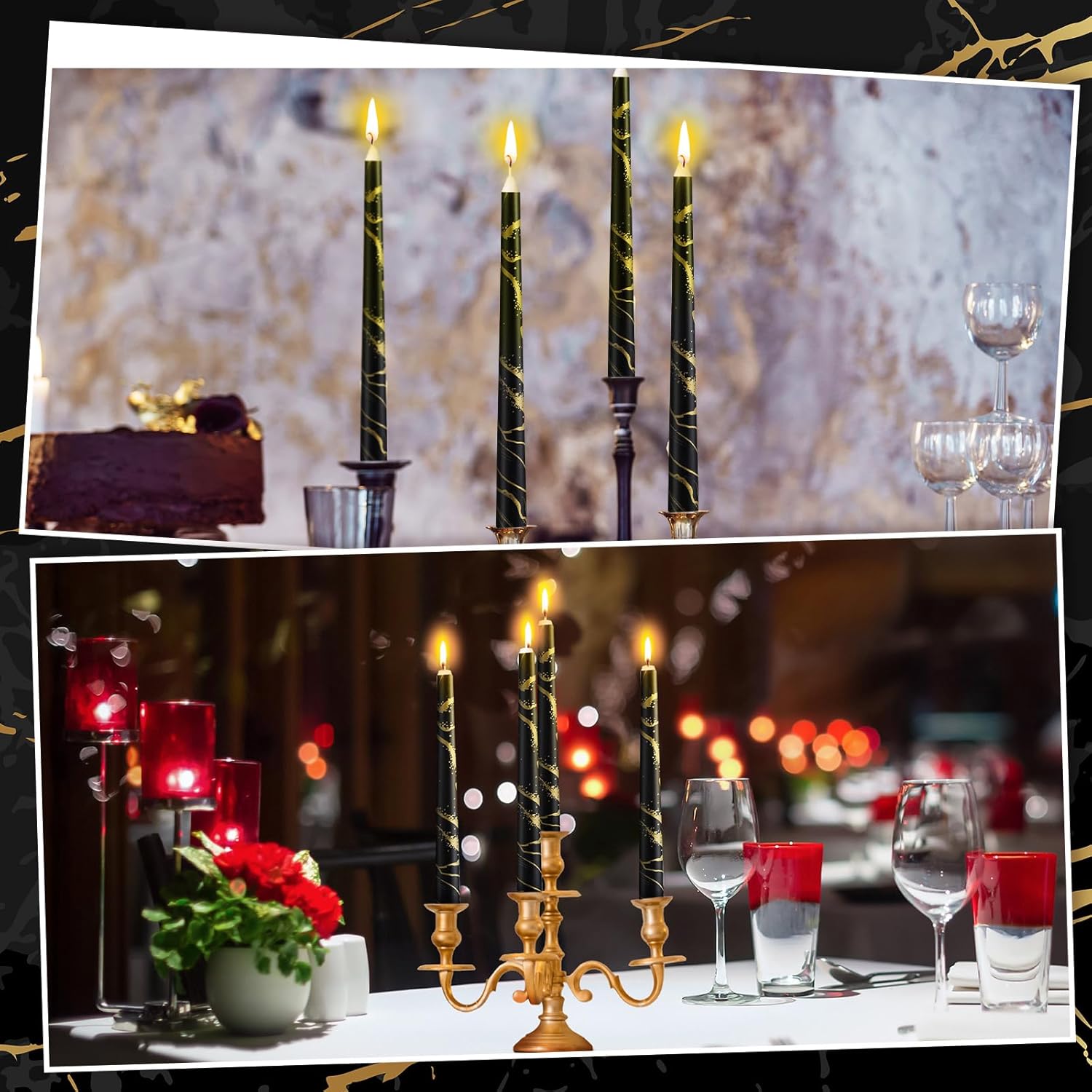 12 Black Taper Candles