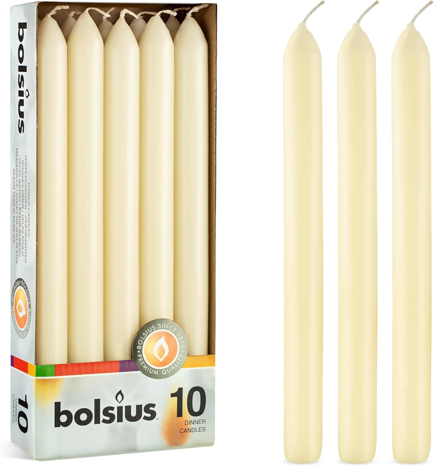 BOLSIUS Ivory Candle Set 10-Pack Unscented Dripless Burners