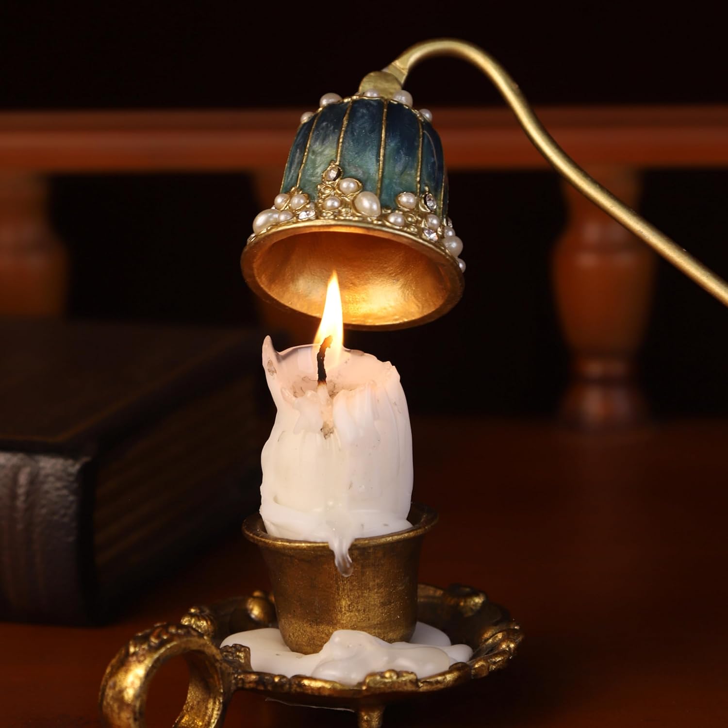 Elegant Royal-Style Candle Snuffer with Pearl Inlay