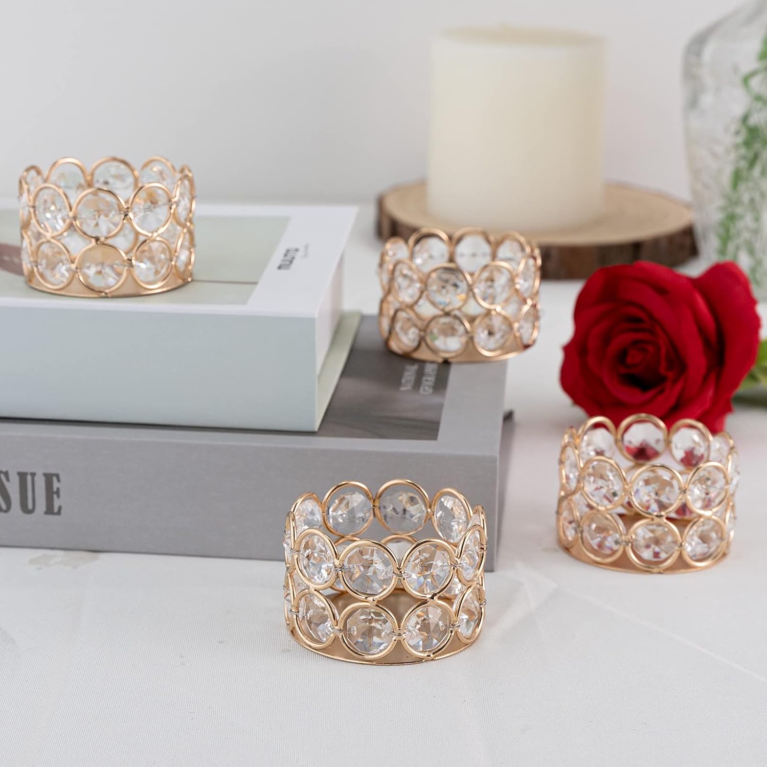Gleaming Gold Crystal Candle Holders