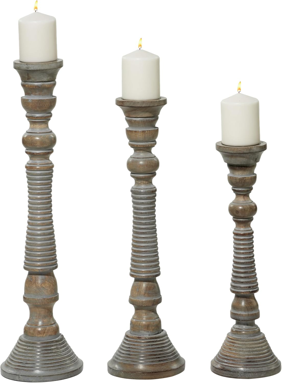 Deco 79 Handmade Mango Wood Candle Holder Set