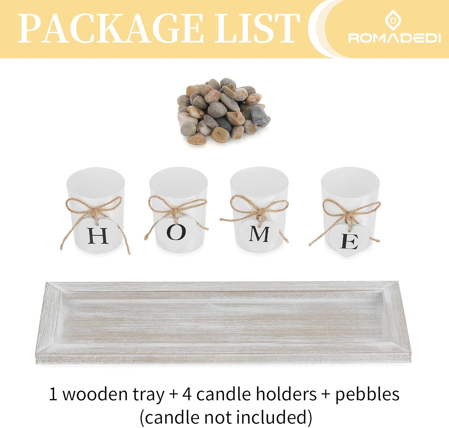 Romadedi Farmhouse Rustic Wood Tray Candle Holder Set
