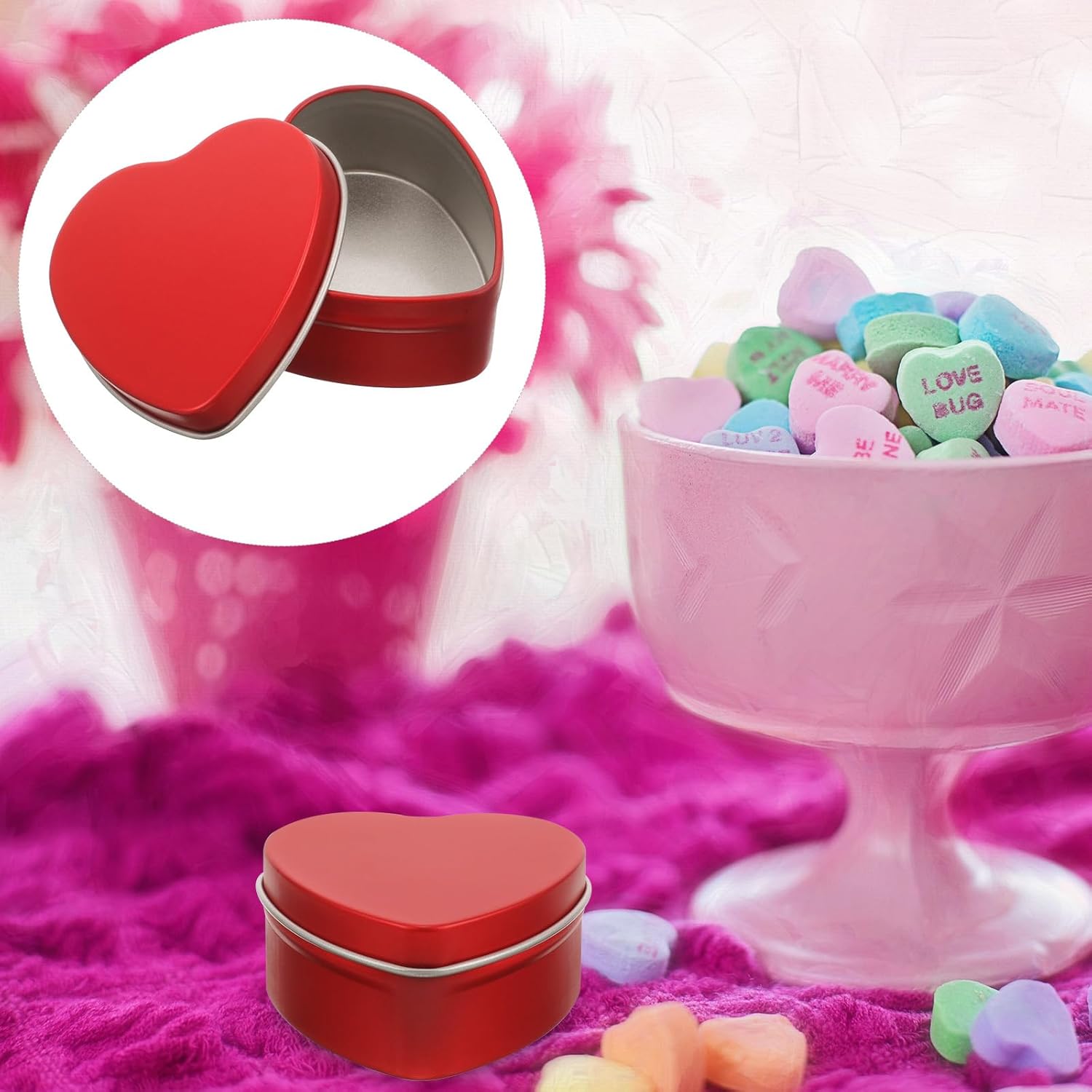 Valentines Heart Candle Tins 10pc Set