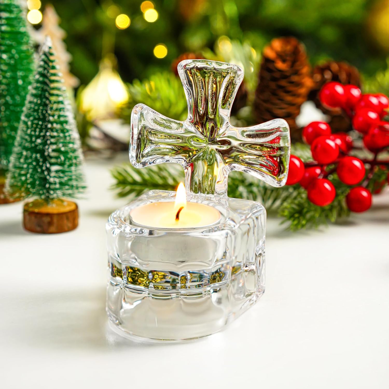 Kanpura Crystal Cross Candle Holder 4 High