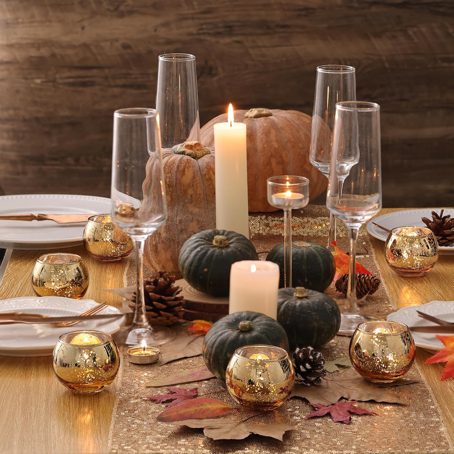 Set of 12 Gold Mercury Votive Candle Holders