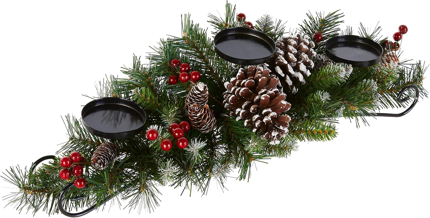 National Tree Company Artificial Christmas Centerpiece with 3 Candle Holders