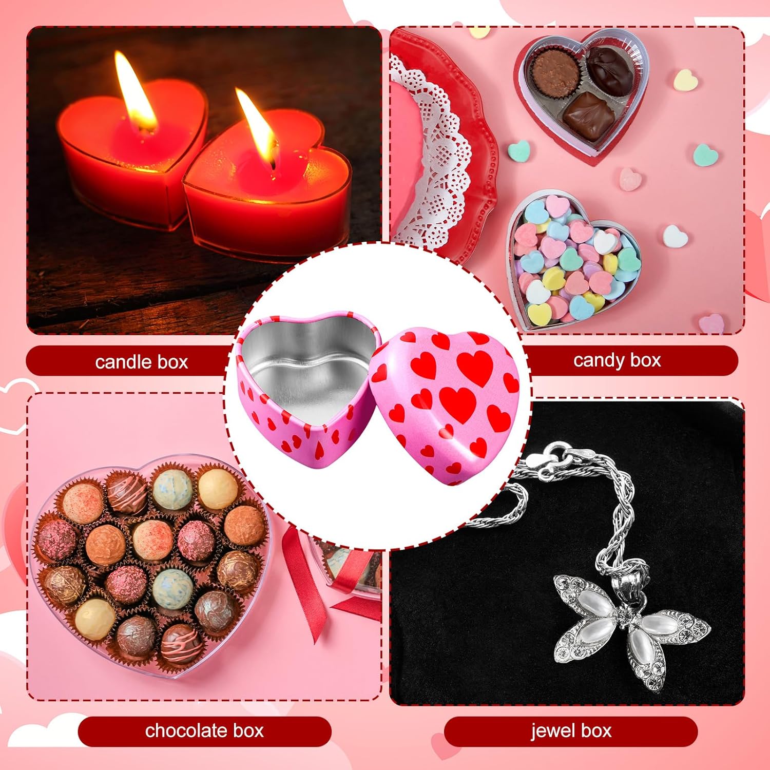 24pcs Heart Shaped Candle Tins Valentines Day with Lids 2 oz Travel-friendly