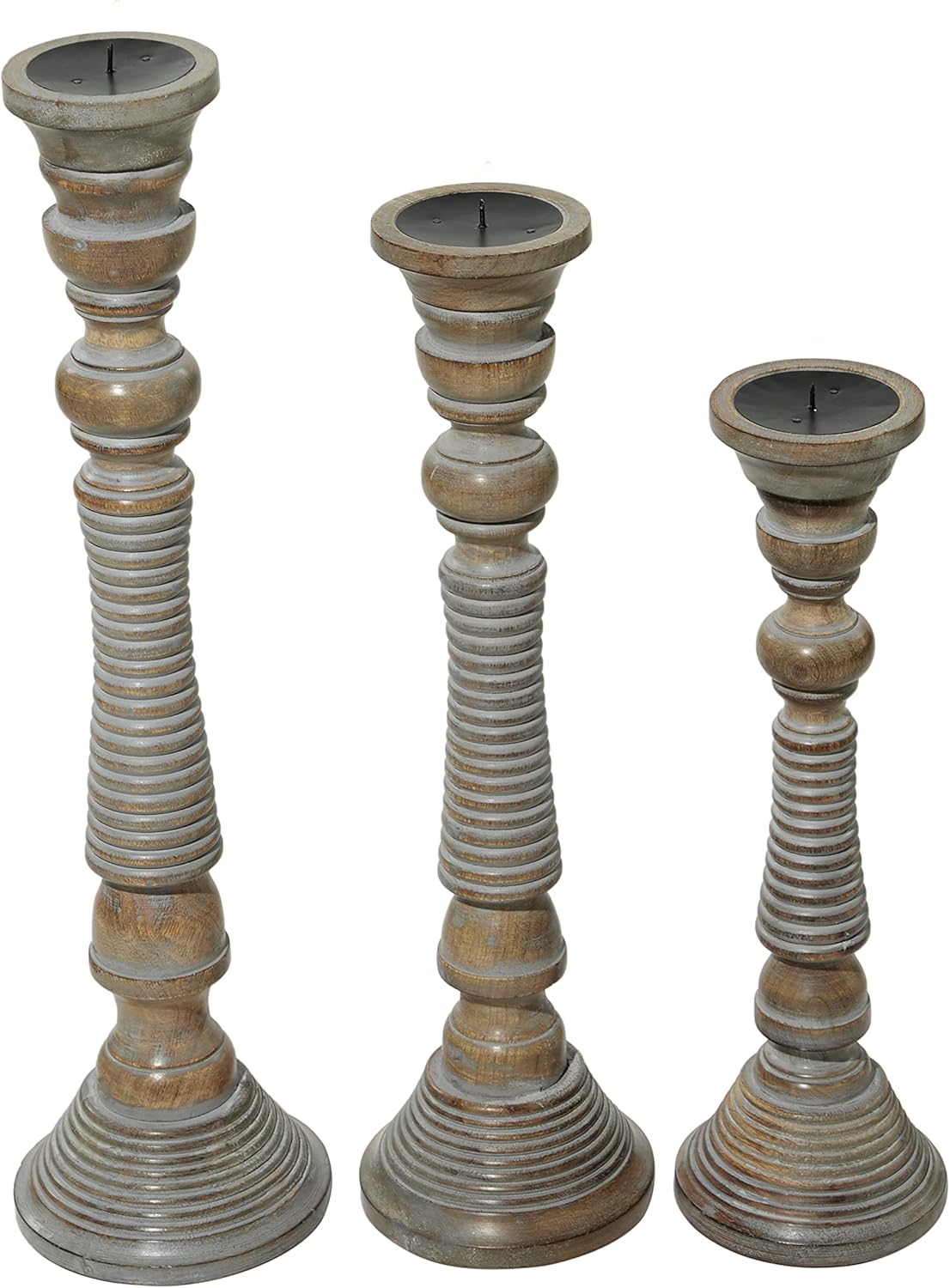 Deco 79 Handmade Mango Wood Candle Holder Set