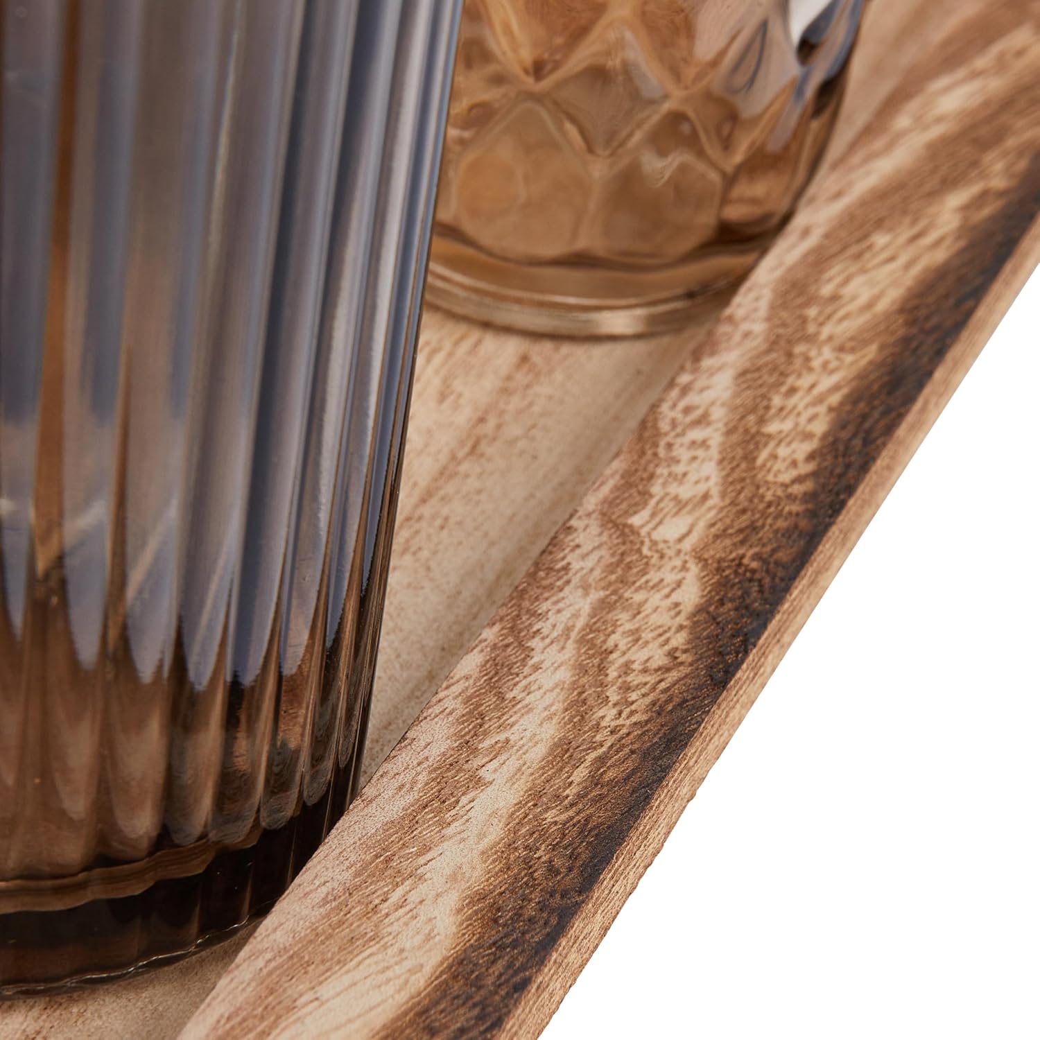 Wood Tray with 9 Brown Glass Votive Holders