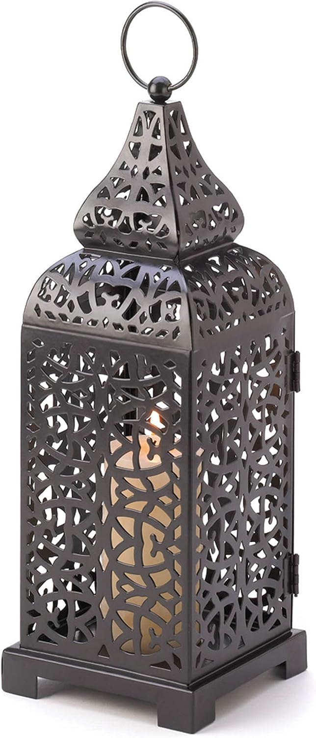 Moroccan Style Candle Lantern Holder 13 Tall Black