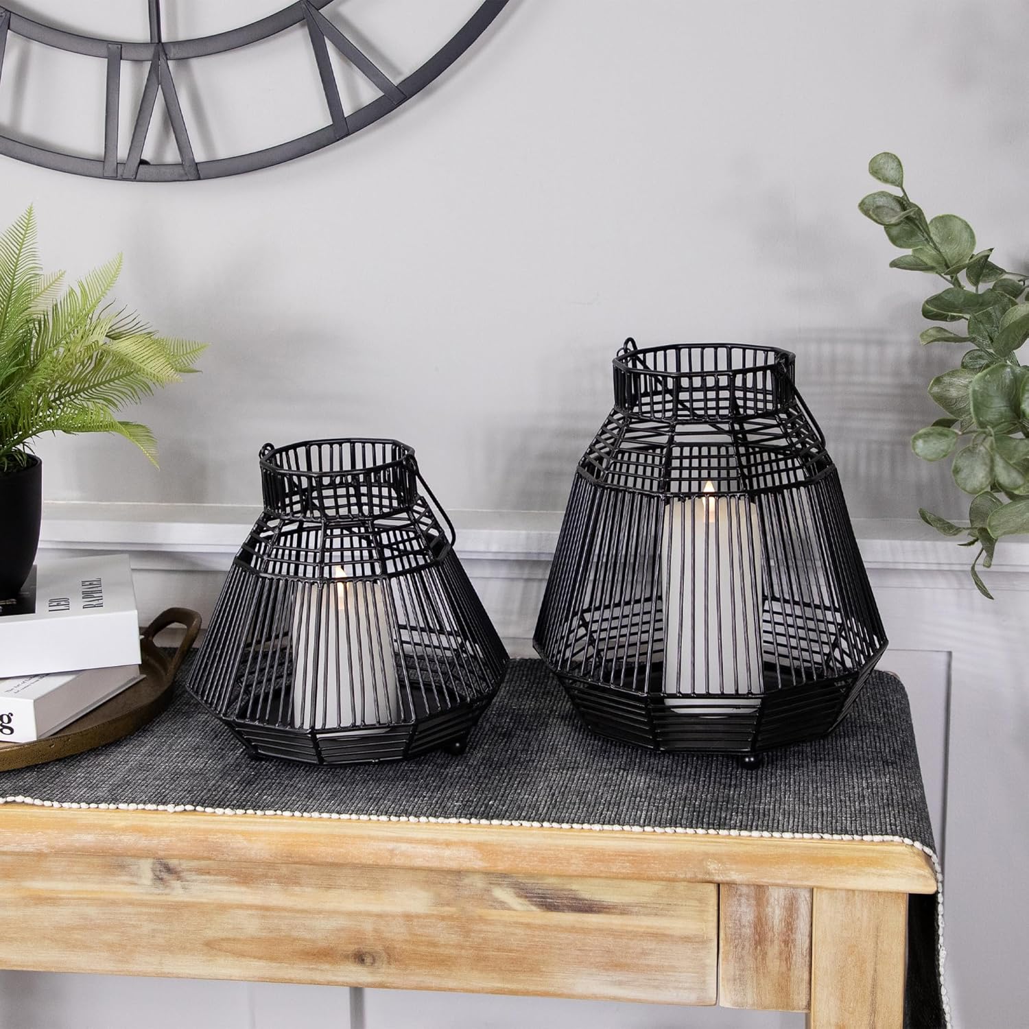 Northlight Medium Iron Geometric Hurricane Candle Lantern 825 Black