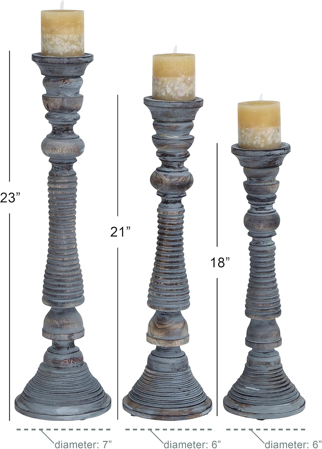 Deco 79 Handmade Mango Wood Candle Holder Set