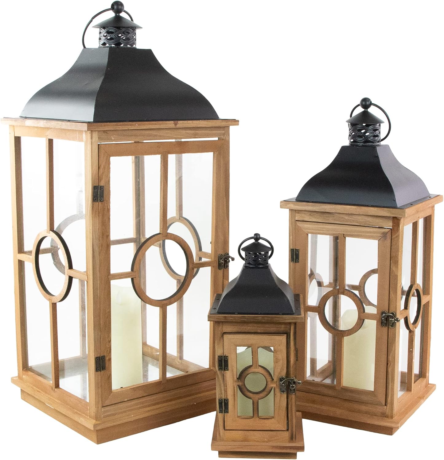 Natural Wood Candle Lantern Set