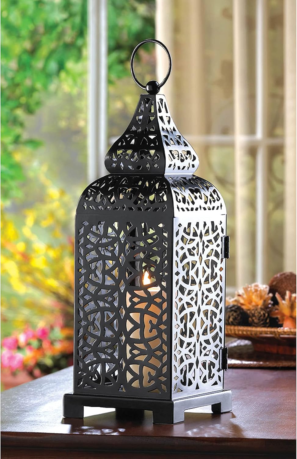 Moroccan Style Candle Lantern Holder 13 Tall Black