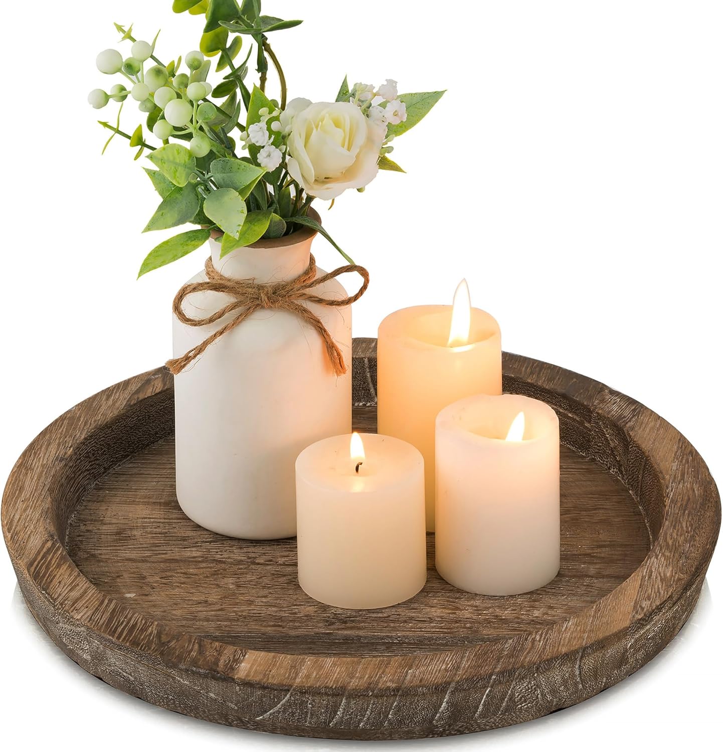 Hanobe Candle Plate Rustic Wooden Table Centerpiece