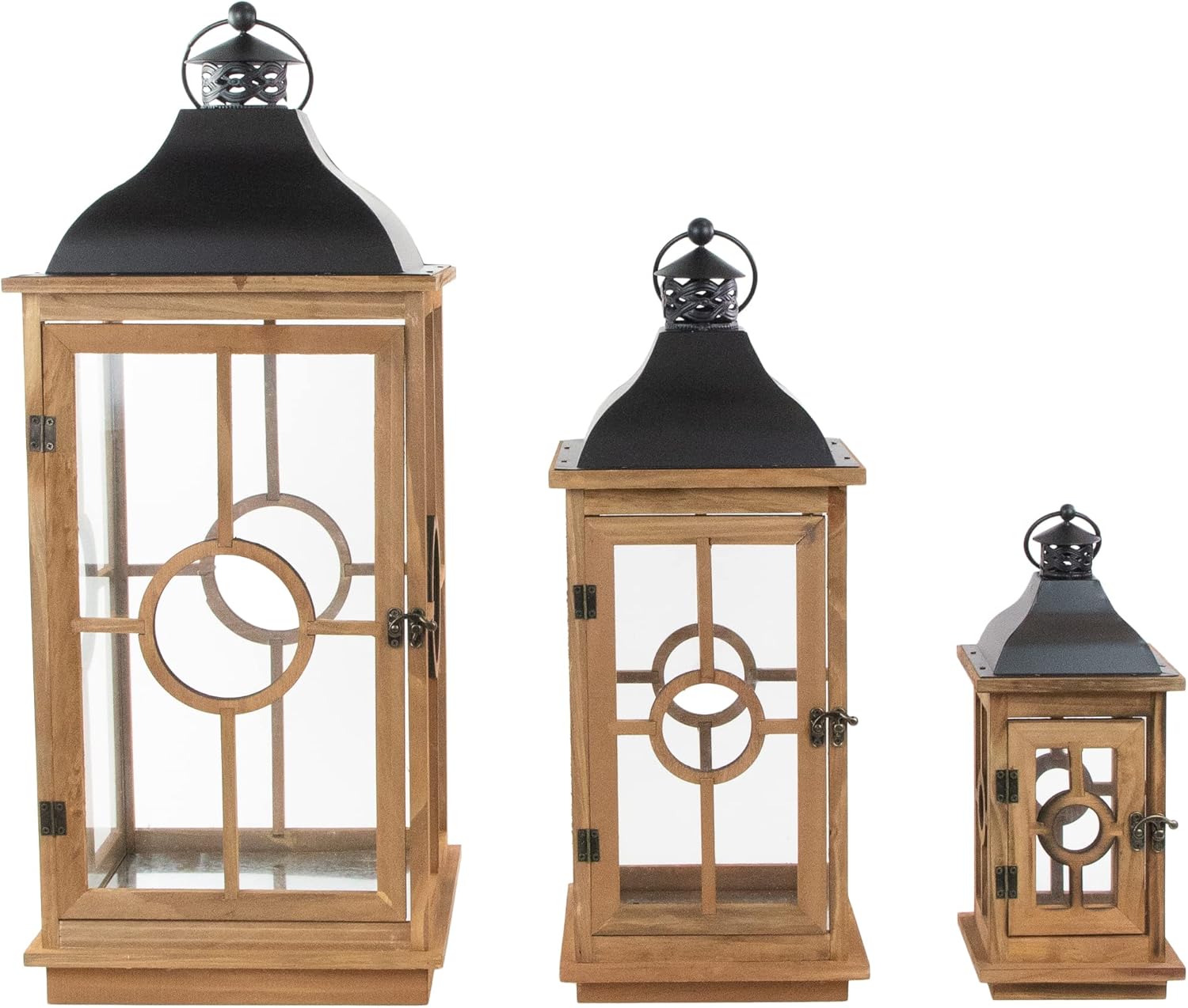 Natural Wood Candle Lantern Set