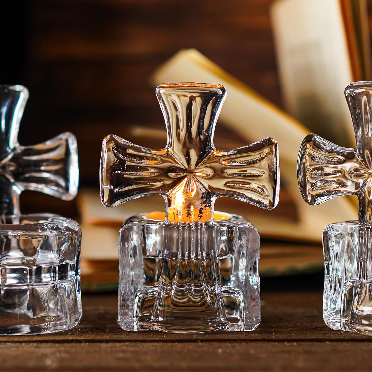 Kanpura Crystal Cross Candle Holder 4 High