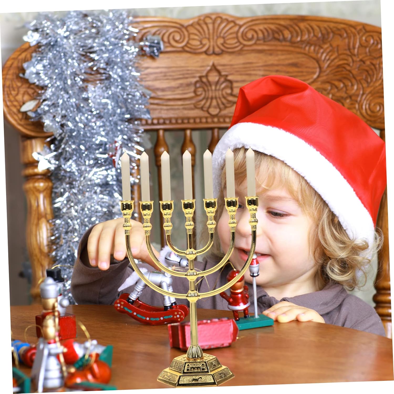 Elegant 7-Piece Metal Candlestick Set for Jewish Decor