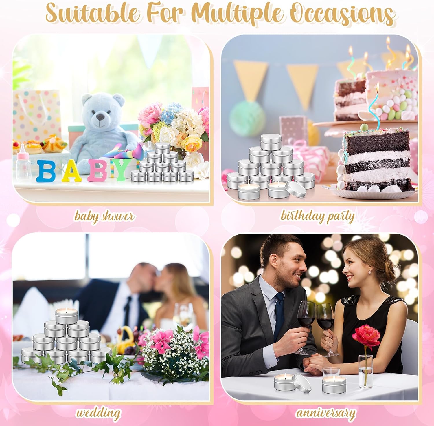 24 Pcs DIY Baby Shower Candle Tins with Lids