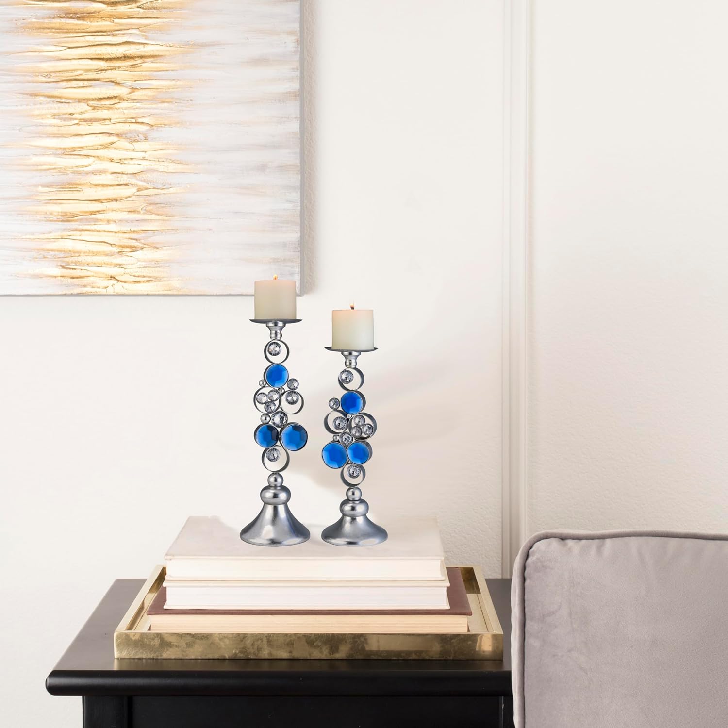 Elegant Candleholder Set 16 14 tall Silver Finish