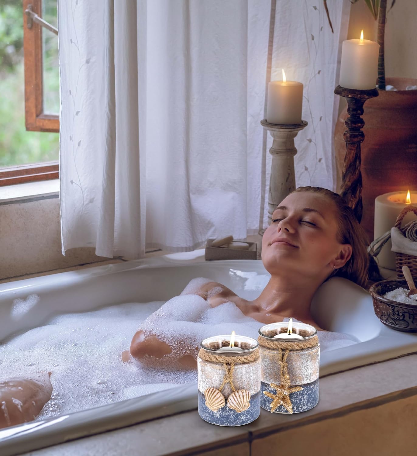 CoTa Global Silver Sea Starfish and Seashell Candle Holder Set