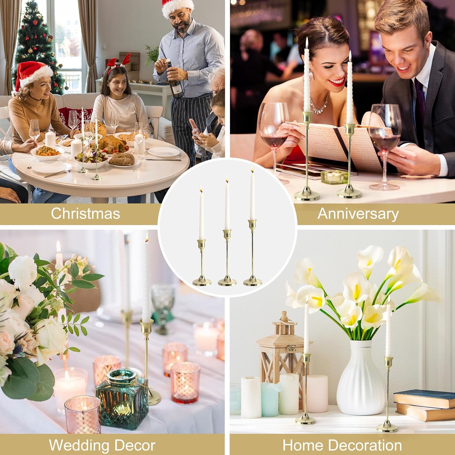 Sturdy 6-Piece Gold Candlestick Holders