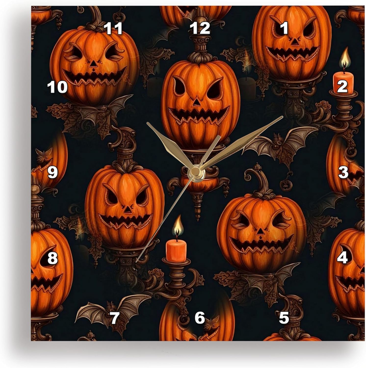 3DRose Halloween Wall Clock - 10 - Flying Bats Jack OLanterns
