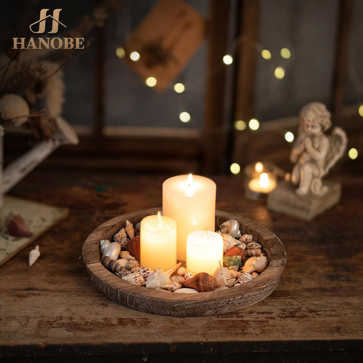 Hanobe Candle Plate Rustic Wooden Table Centerpiece