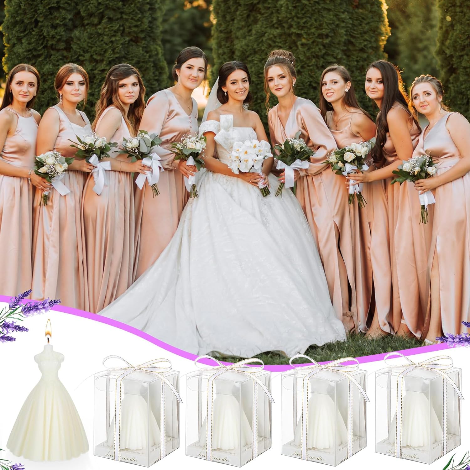 MTLEE 6-Pack Bridesmaid Wedding Dress Candles