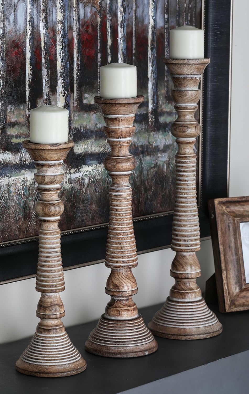 Deco 79 Handmade Mango Wood Candle Holder Set