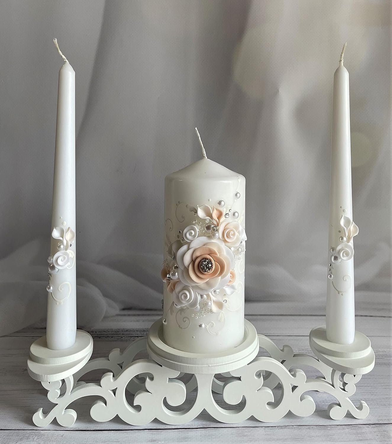 Magik Life Unity Candle Set - Peach Wedding Candles 6 Pillar 2x10 Tapers