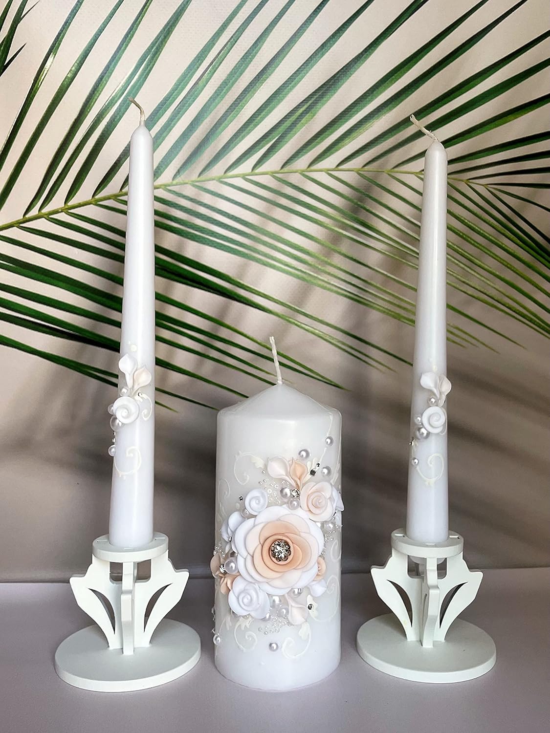 Magik Life Unity Candle Set - Peach Wedding Candles 6 Pillar 2x10 Tapers