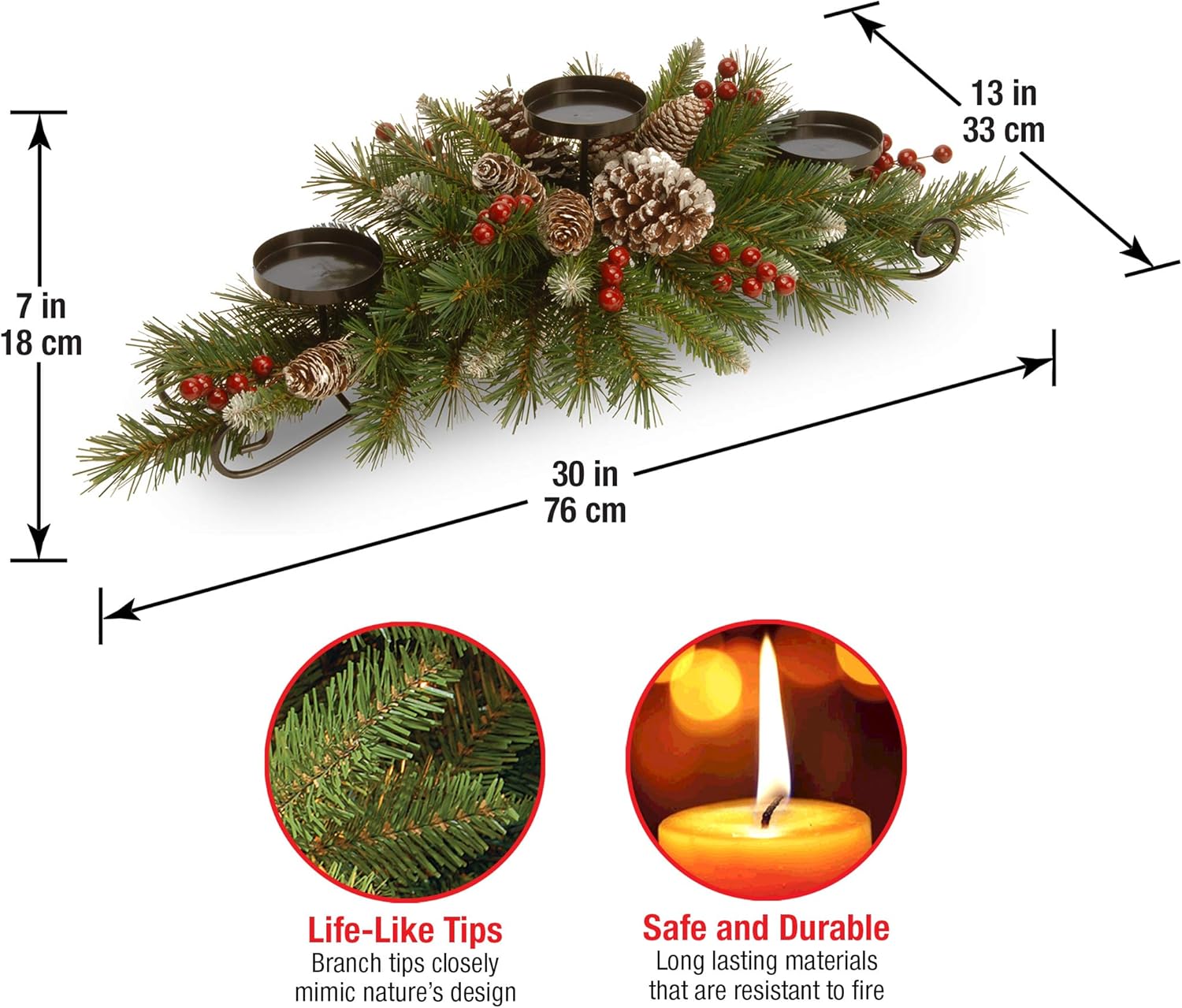 National Tree Company Artificial Christmas Centerpiece with 3 Candle Holders