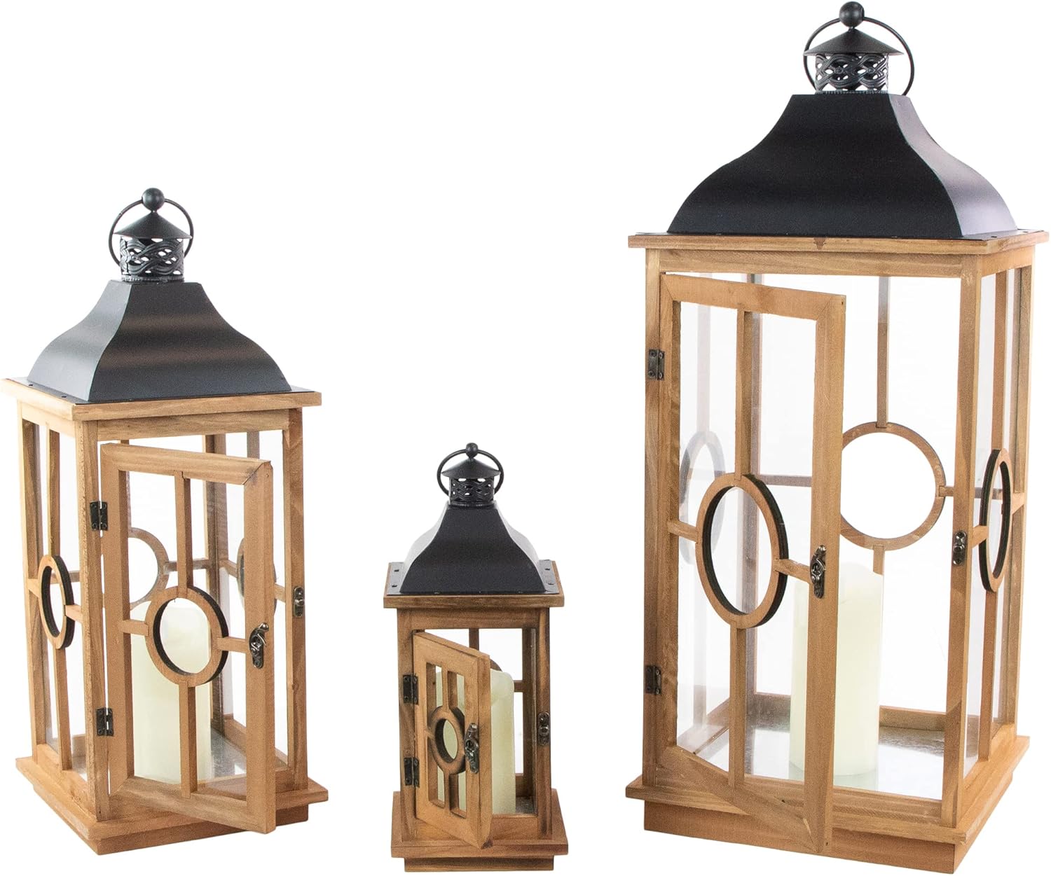 Natural Wood Candle Lantern Set