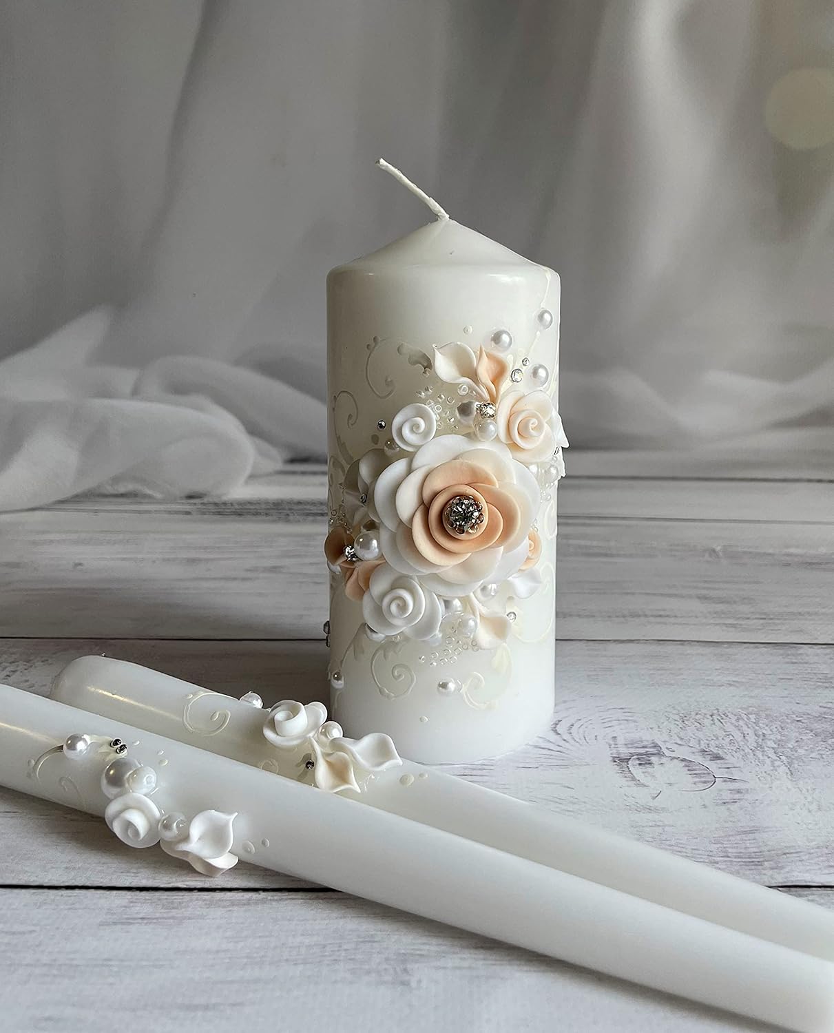 Magik Life Unity Candle Set - Peach Wedding Candles 6 Pillar 2x10 Tapers