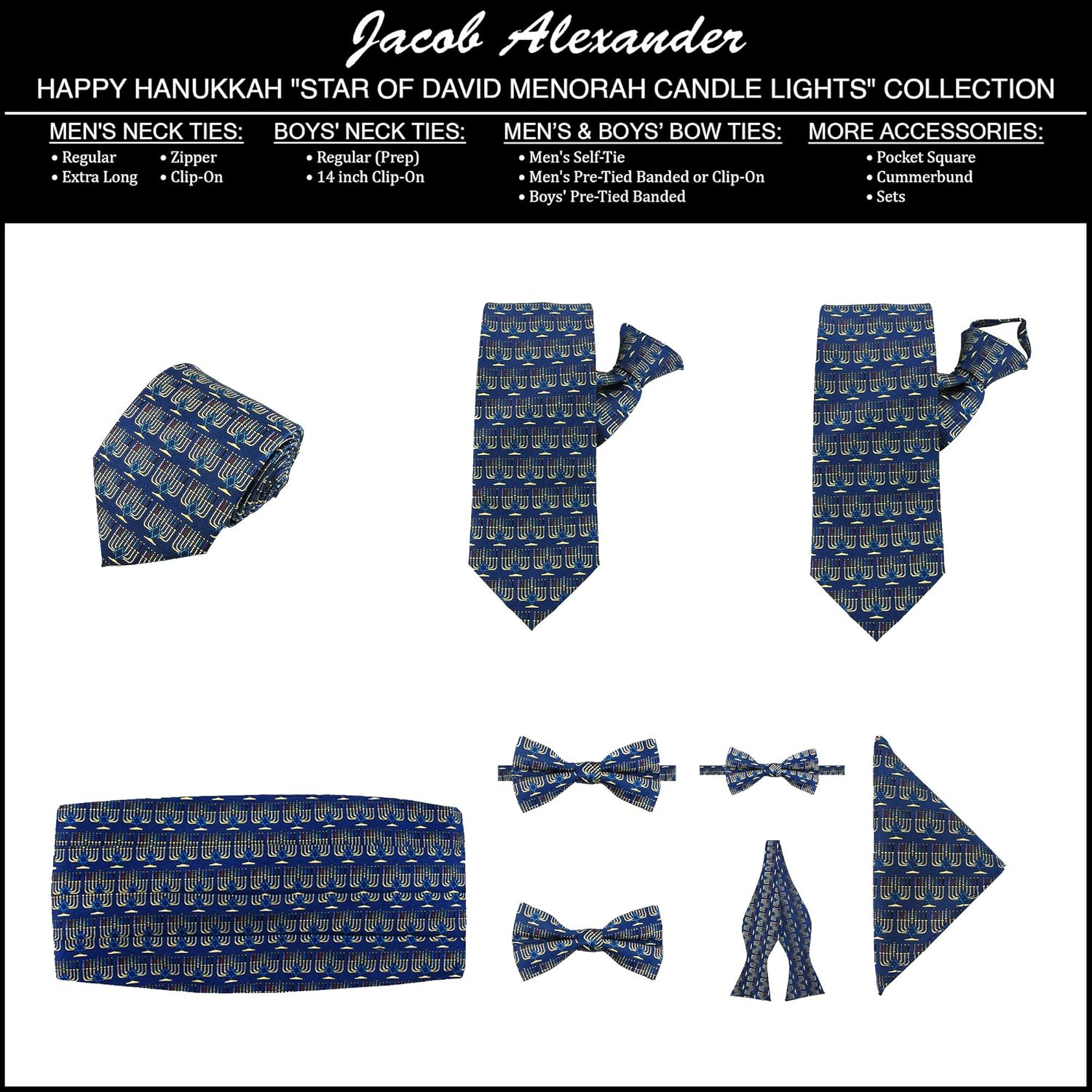 Jacob Alexander Hanukkah Candle Light Clip-On Tie with Star of David Design