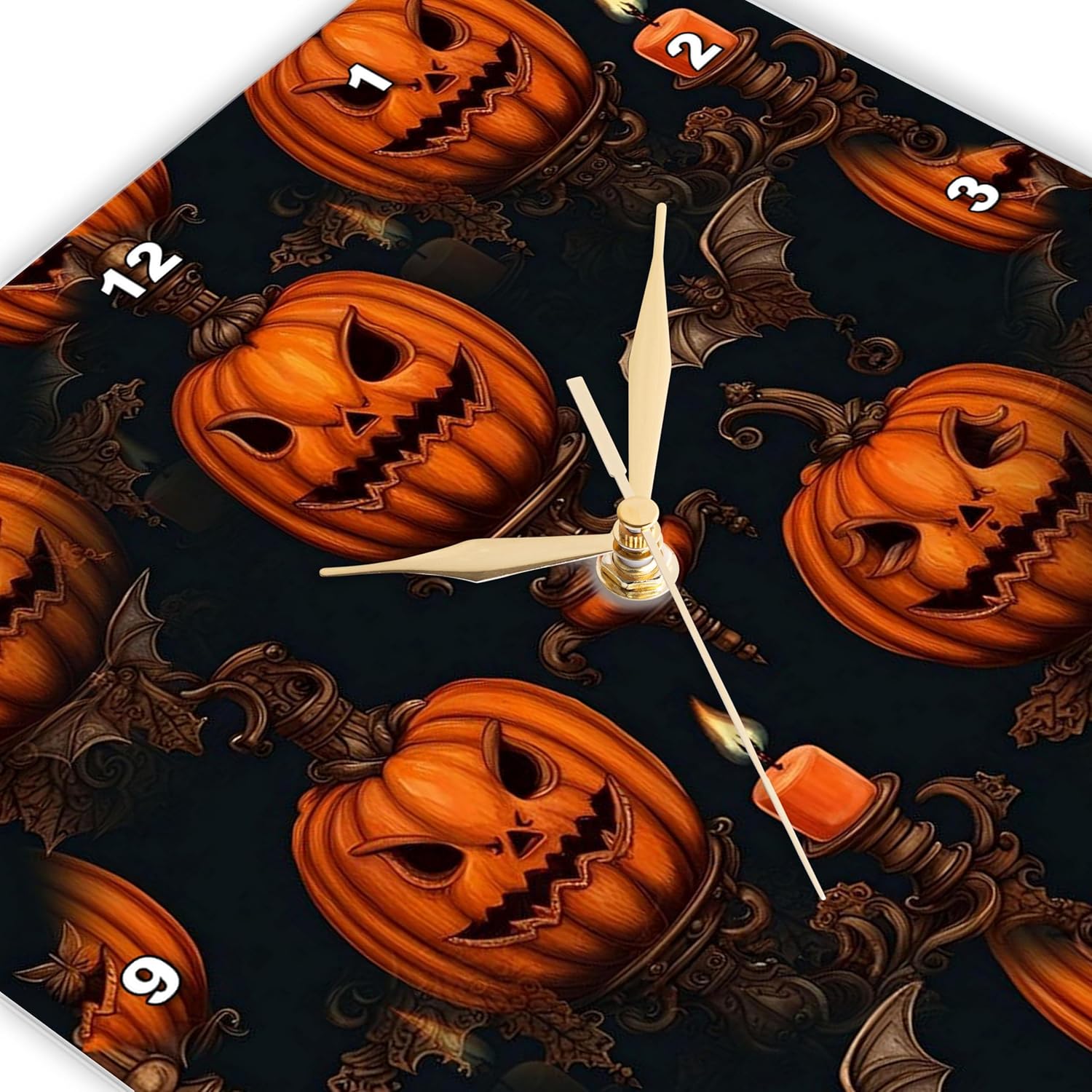 3DRose Halloween Wall Clock - 10 - Flying Bats Jack OLanterns