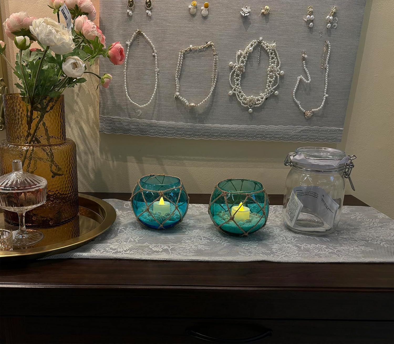 SAILINGSTORY Glass Floating Tealight Holder Set of 2 Coastal Decor