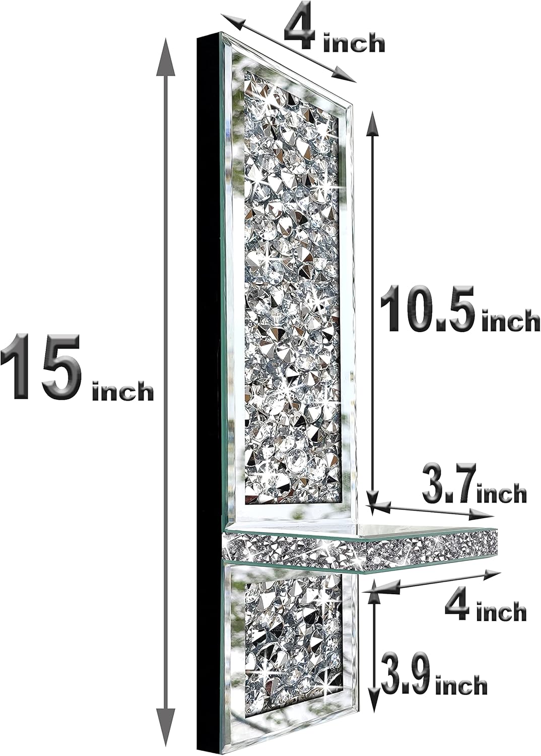 Mirrored Silver Candle Sconce with Crystal Decorations